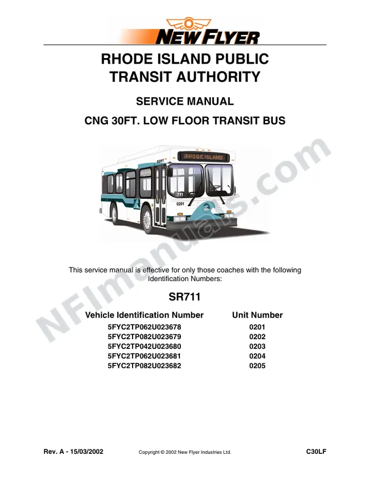 SR711 Service Manual, Rhode Island Public Transit Authority first-page preview