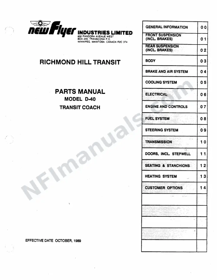 SR244 Parts Manual, Richmond Hill Transit first-page preview