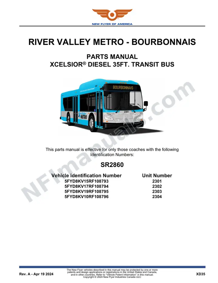 SR2860 Parts Manual, River Valley Metro - Bourbonnais first-page preview