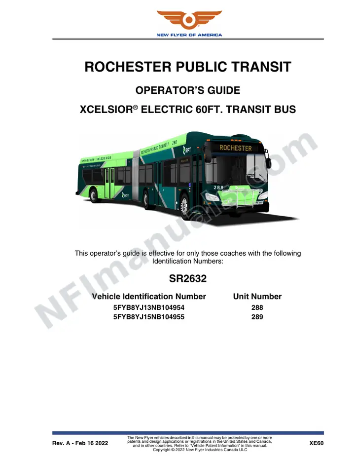 New Flyer XE60 Manual Package - Rochester Public Transit included manual preview