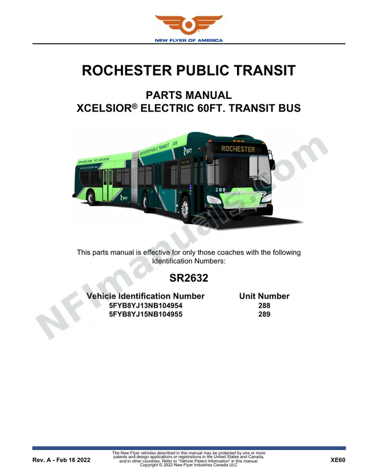 SR2632 Parts Manual, Rochester Public Transit first-page preview