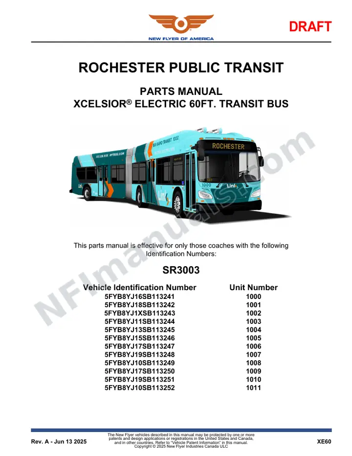 SR3003 Parts Manual, Rochester Public Transit first-page preview