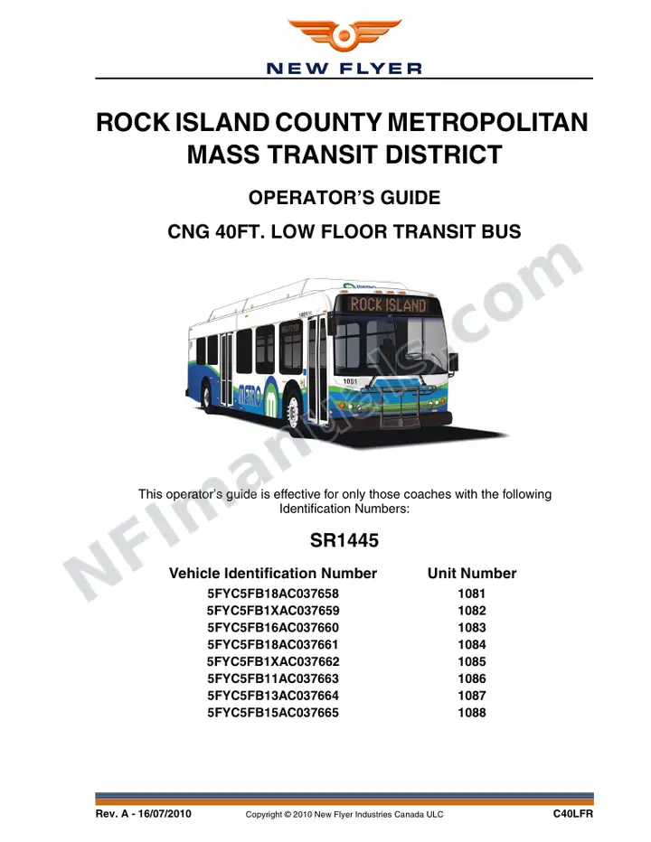 New Flyer C40LFR Manual Package - Rock Island County Metropolitan Mass Transit District included manual preview
