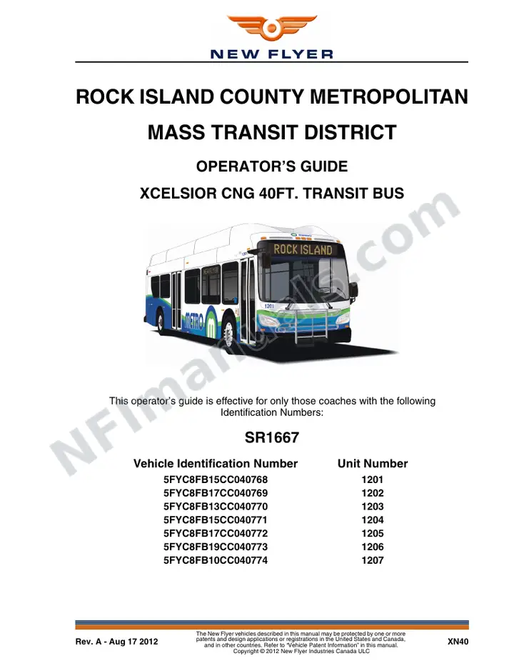 New Flyer XN40 Manual Package - Rock Island County Metropolitan Mass Transit District included manual preview
