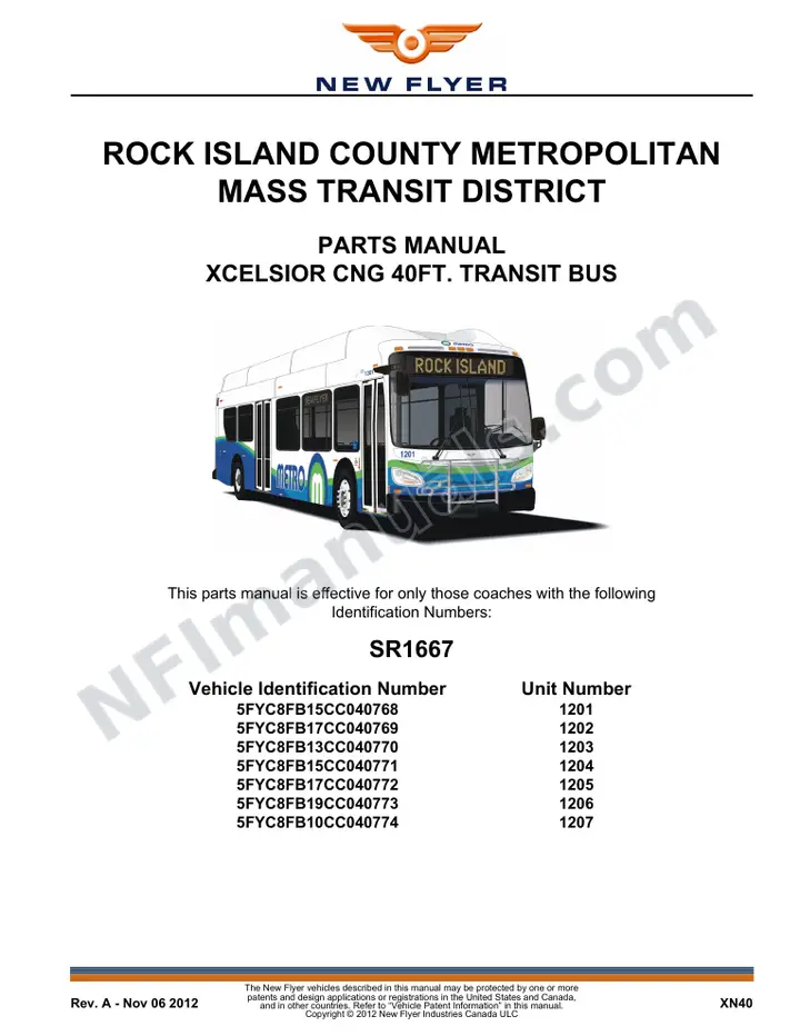 SR1667 Parts Manual, ROCK ISLAND COUNTY METROPOLITAN MASS TRANSIT DISTRICT first-page preview