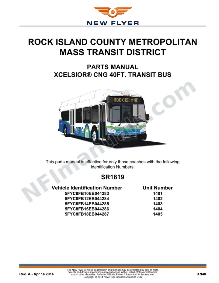 1819 Parts Manual, ROCK ISLAND COUNTY METROPOLITAN MASS TRANSIT DISTRICT first-page preview