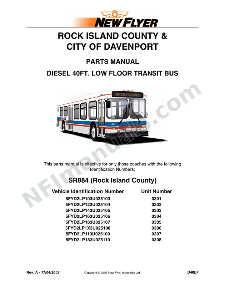 SR884/885 Parts Manual, Rock Island County & City of Davenport first-page preview