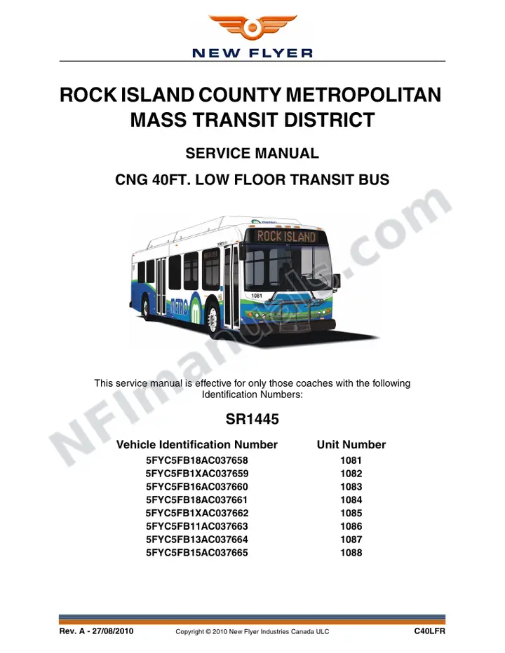 SR1445 Parts Manual, Rock Island County Metropolitan Mass Transit District first-page preview