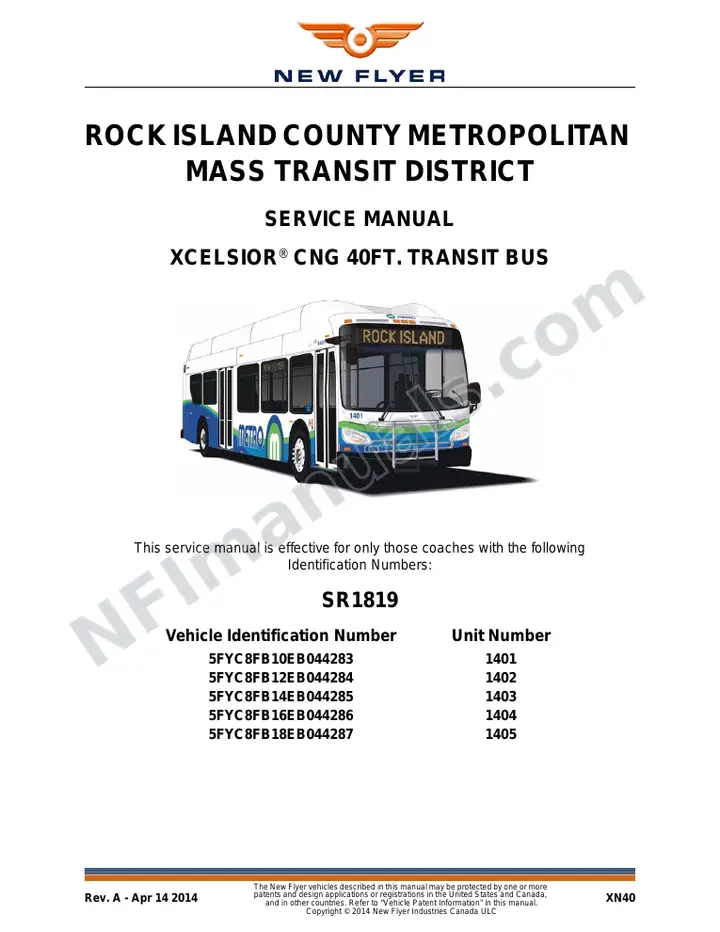 SR1819 Service Manual, Rock Island County Metropolitan Mass Transit District first-page preview
