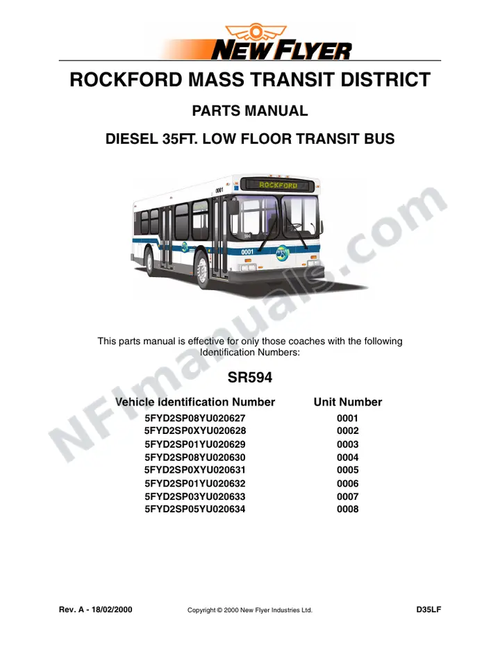 SR594 Parts Manual, Rockford Mass Transit District first-page preview