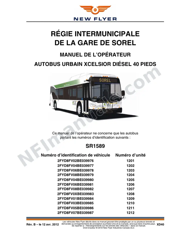 New Flyer XD40 Manual Package - Régie Intermunicipale de la Gare de Sorel included manual preview