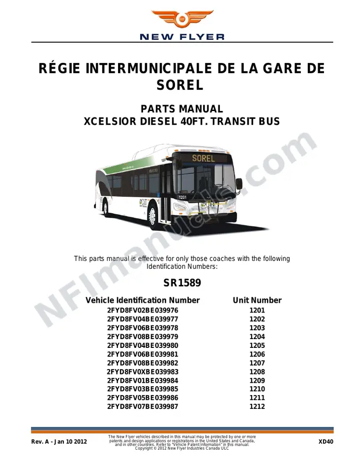 SR1589 Parts Manual, Régie Intermunicipale de la Gare de Sorel first-page preview