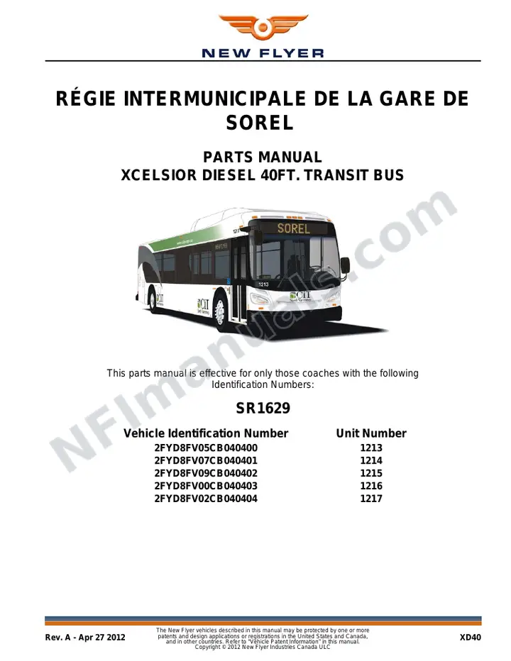 SR1629 Parts Manual, Régie Intermunicipale de la Gare de Sorel first-page preview