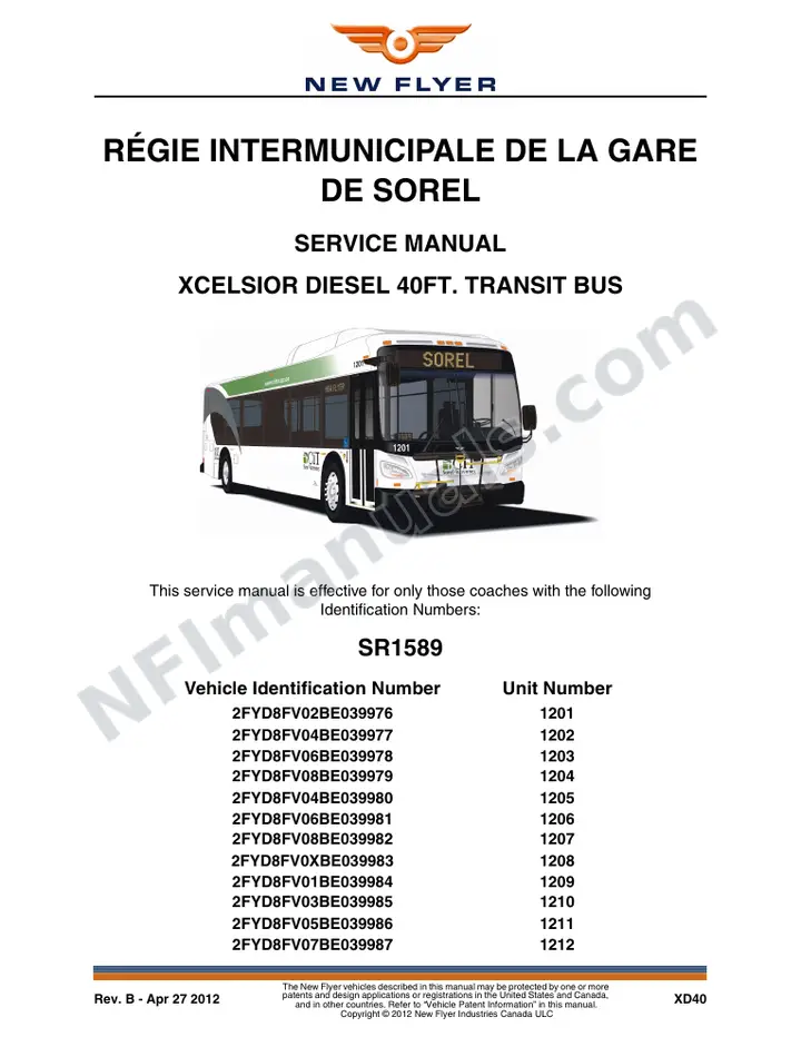 SR1589_1629 Service Manual, Régie Intermunicipale de la Gare de Sorel first-page preview