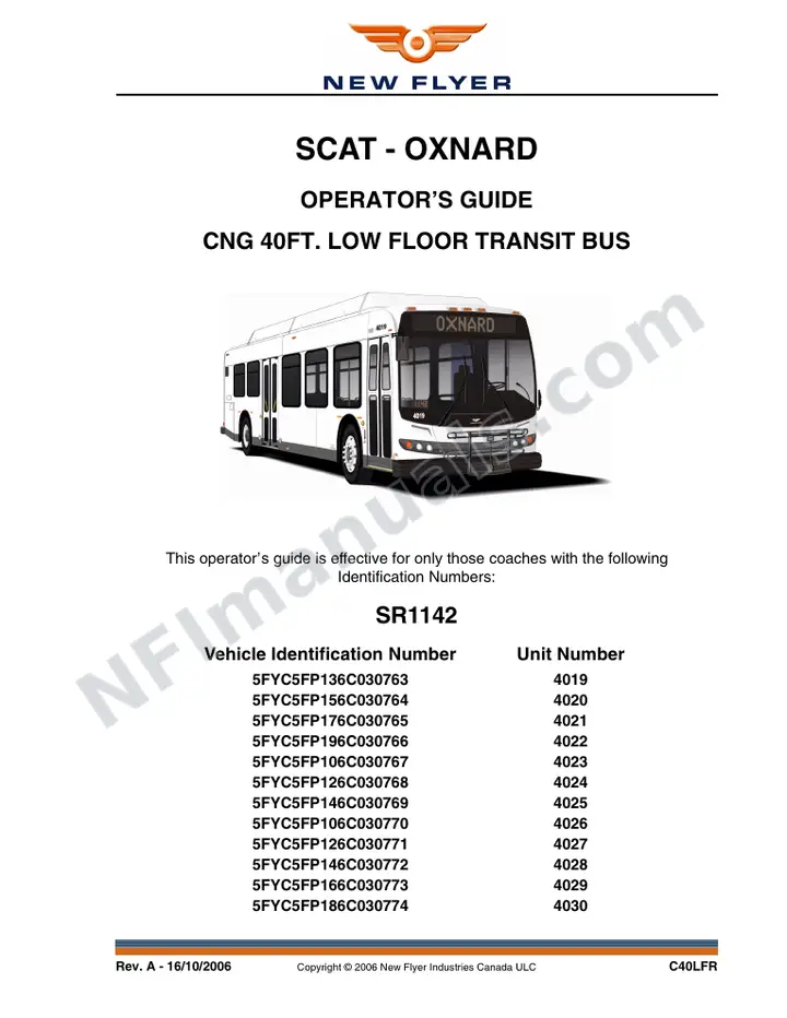 New Flyer C40LFR Manual Package - SCAT - Oxnard included manual preview