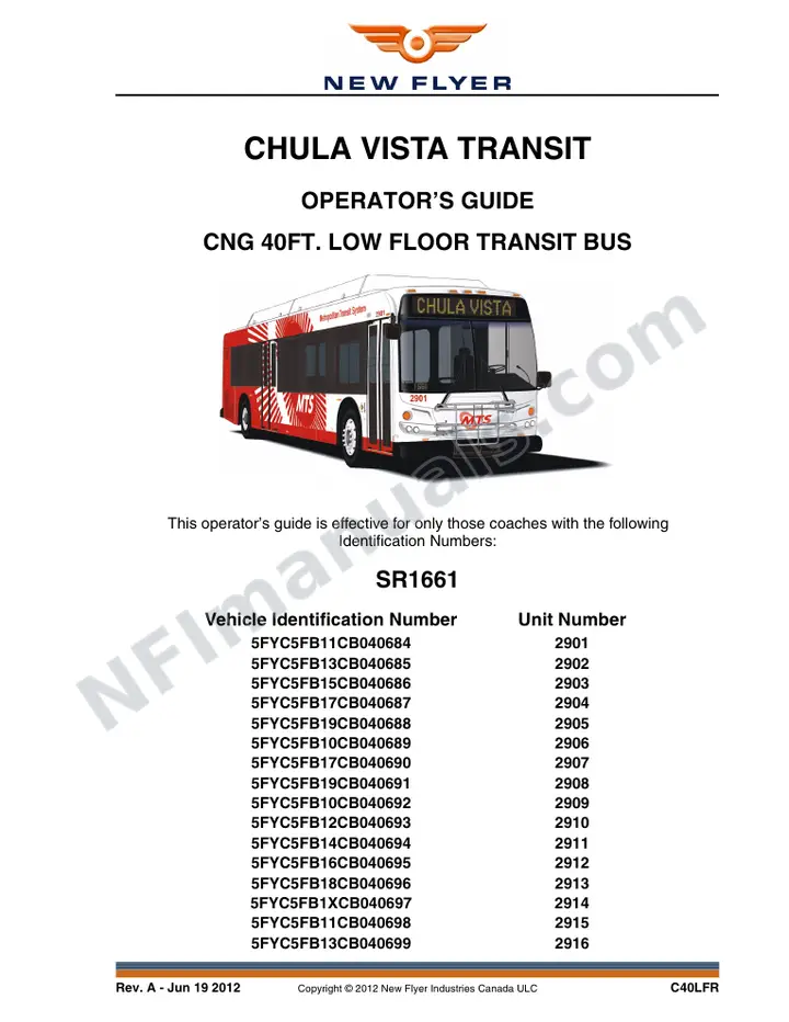 New Flyer C40LFR Manual Package - SDTC - Chula Vista Transit included manual preview