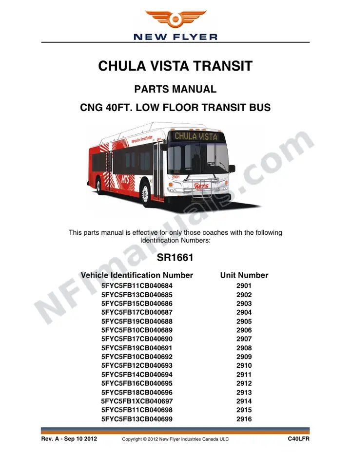SR1661 Parts Manual, Chula Vista Transit first-page preview
