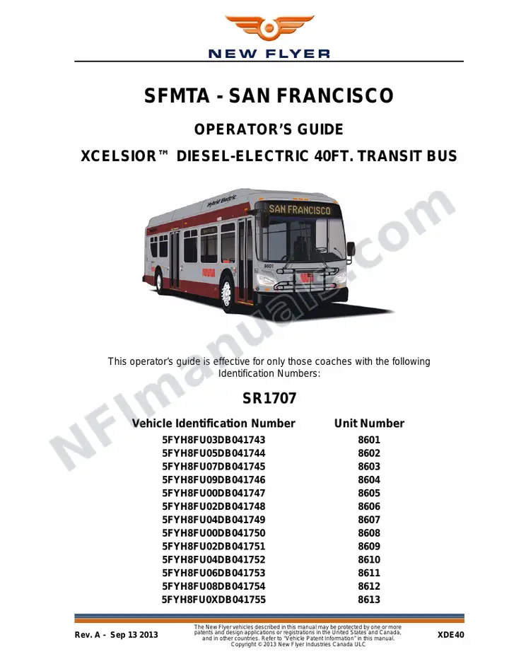 New Flyer XDE40 Manual Package - SFMTA - San Francisco included manual preview