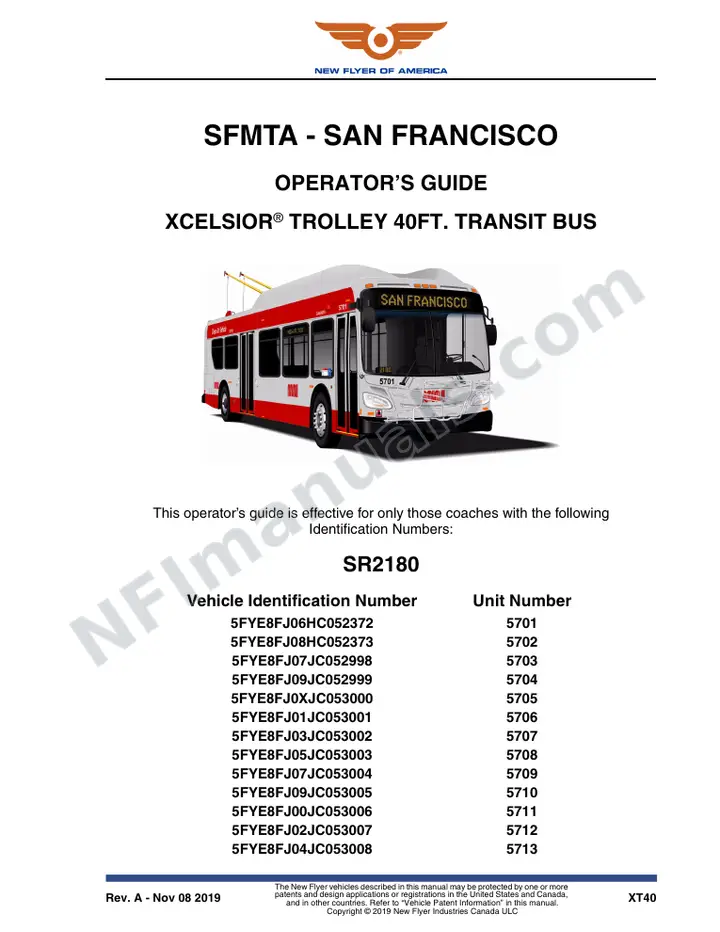 New Flyer XT40 Manual Package - SFMTA - San Francisco included manual preview