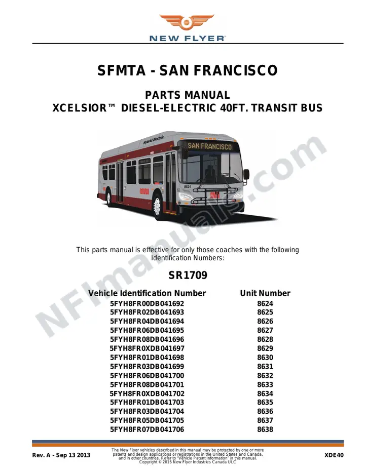 SR1709 Parts Manual, SFMTA - San Francisco first-page preview