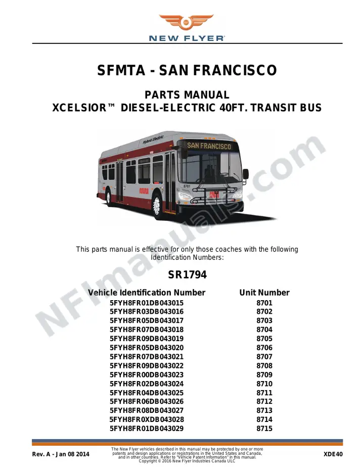 SR1794 Parts Manual, SFMTA - San Francisco first-page preview