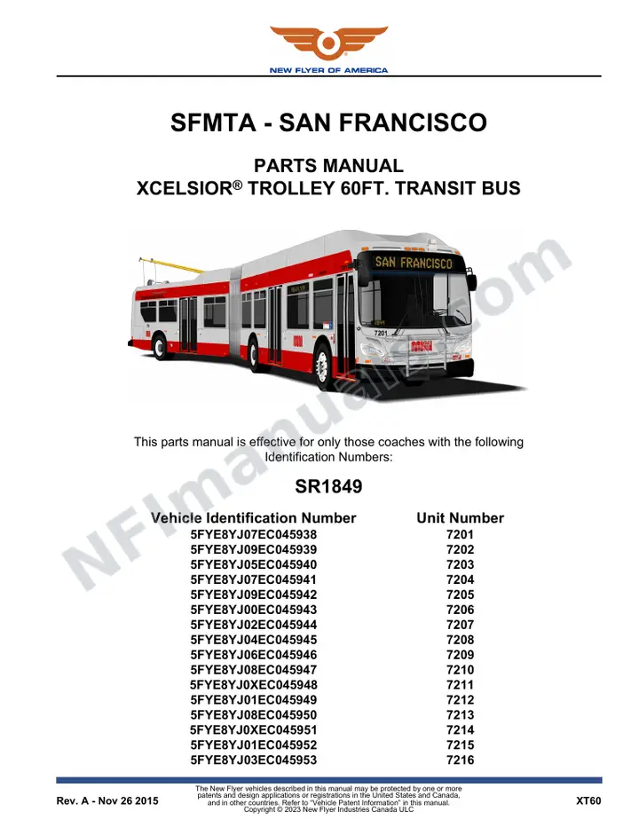 SR1849 Parts Manual, SFMTA - San Francisco first-page preview