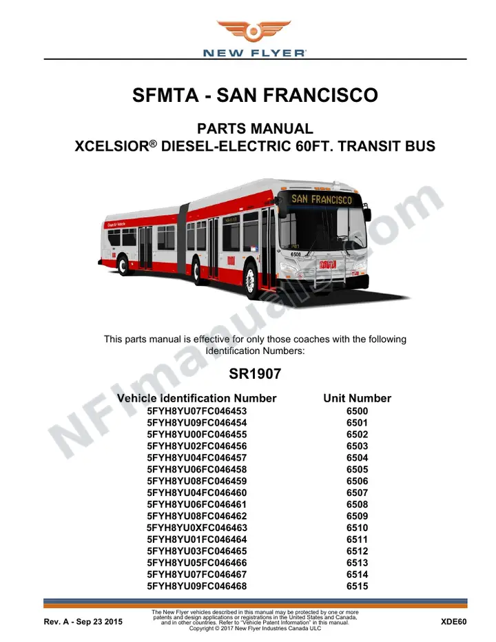 SR1907 Parts Manual, SFMTA - San Francisco first-page preview