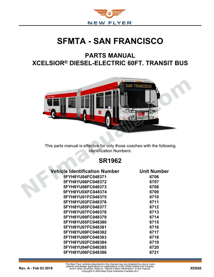 SR1962 Parts Manual, SFMTA - San Francisco first-page preview