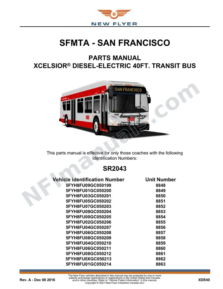 SR2043 Parts Manual, SFMTA - San Francisco first-page preview