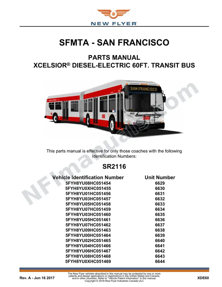 SR2116 Parts Manual, SFMTA - San Francisco first-page preview