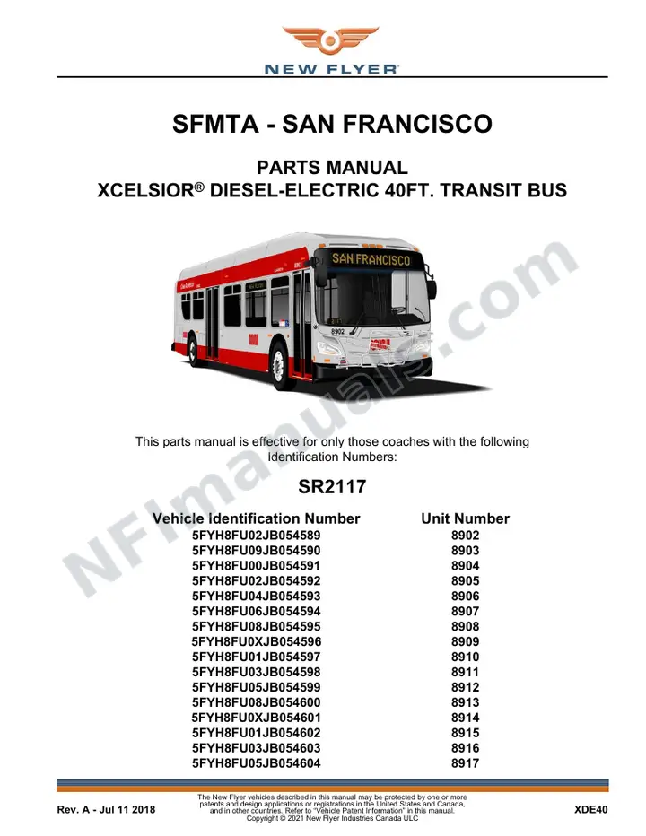 SR2117 Parts Manual, SFMTA - San Francisco first-page preview