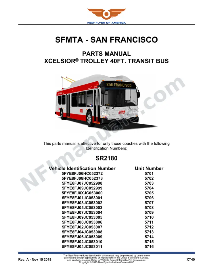 SR2180 Parts Manual, SFMTA - San Francisco first-page preview