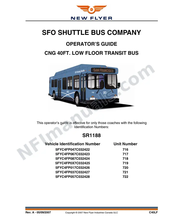 New Flyer C40LF Manual Package - SFO Shuttle Bus Co included manual preview