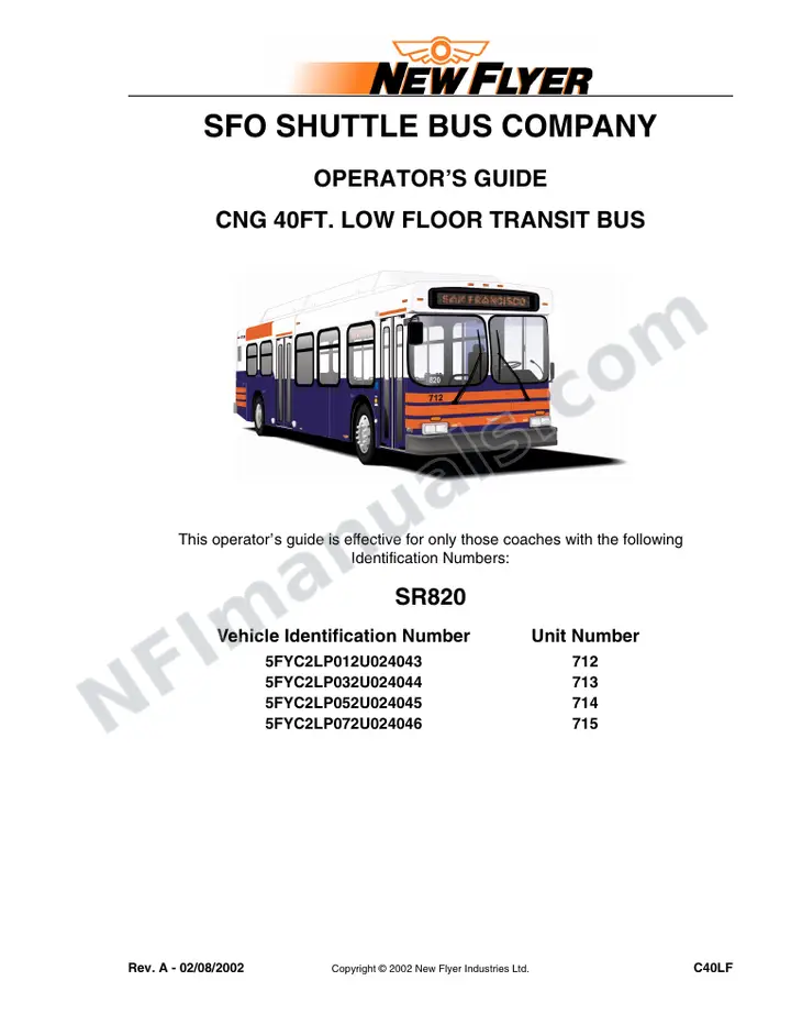 SR820 Operator's Guide, SFO Shuttle Bus Company first-page preview