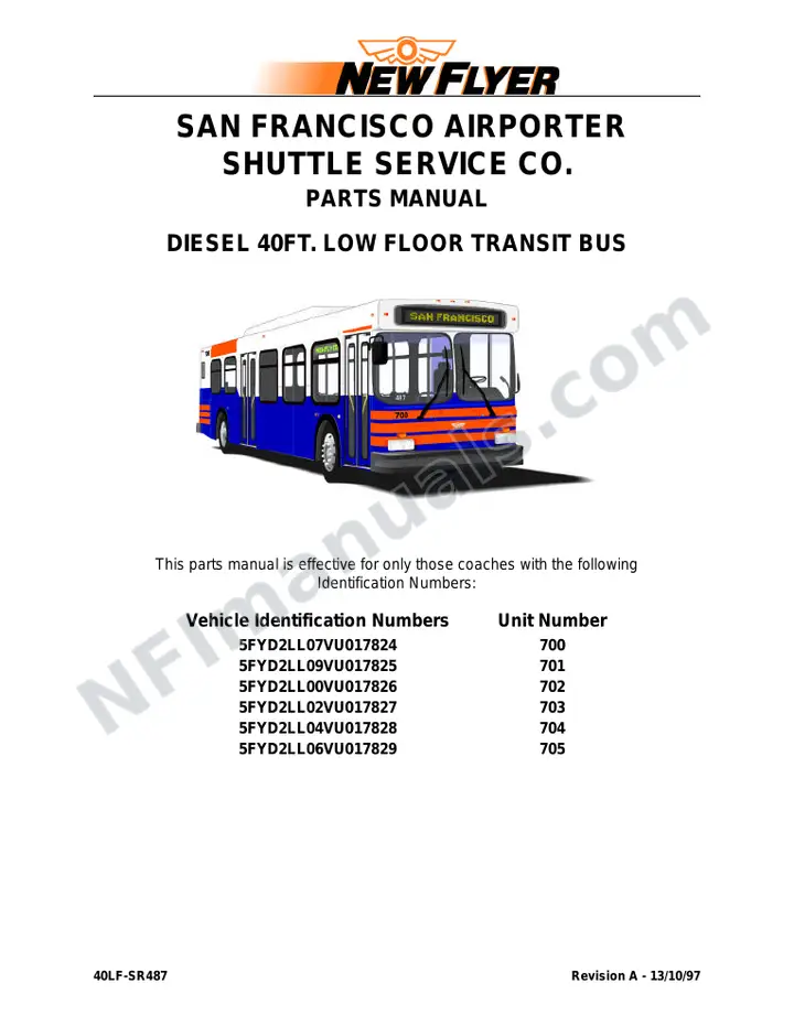 SR487 Parts Manual, SFO Shuttle Bus Company first-page preview