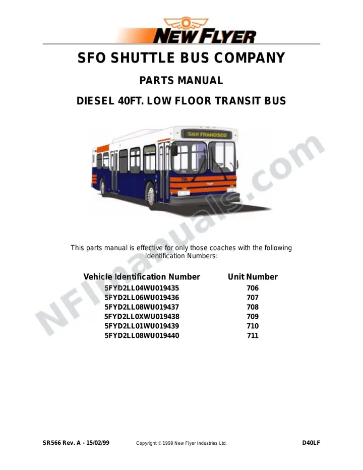 SR566 Parts Manual, SFO Shuttle Bus Company first-page preview