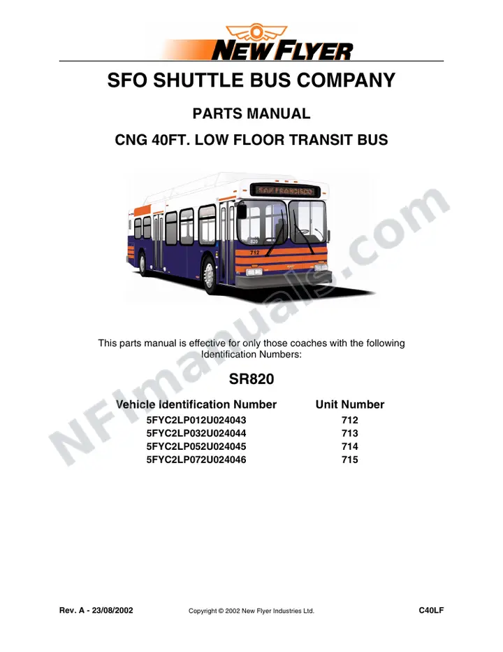 SR820 Parts Manual, SFO Shuttle Bus Company first-page preview