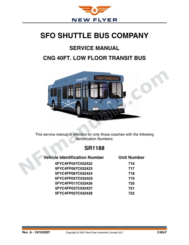 SR1188 Service Manual, SFO Shuttle Bus Company first-page preview