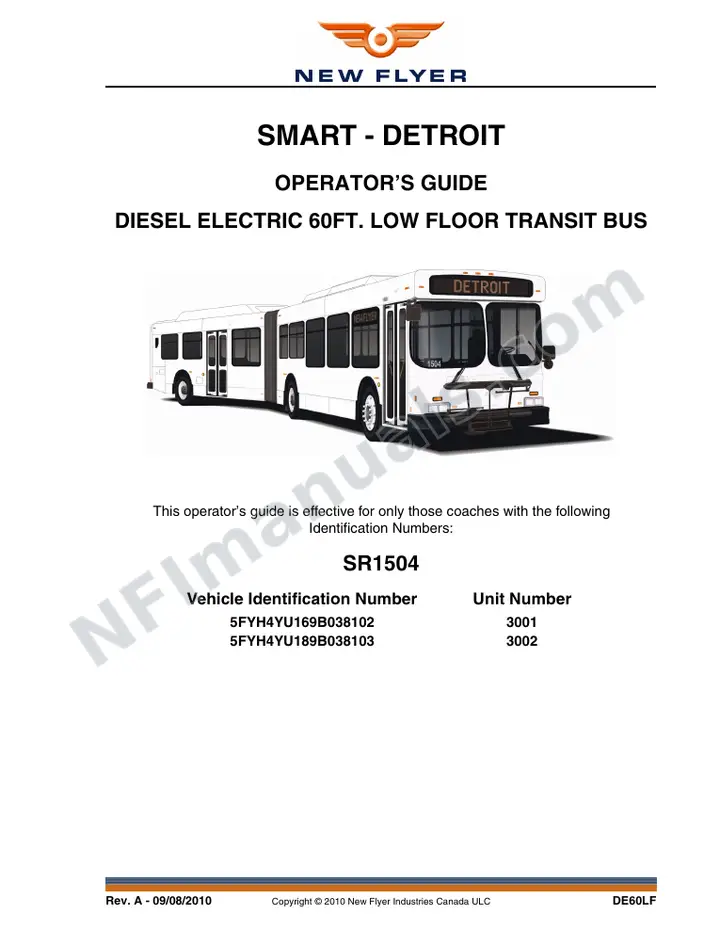 New Flyer DE60LF Manual Package - SMART - Detroit included manual preview