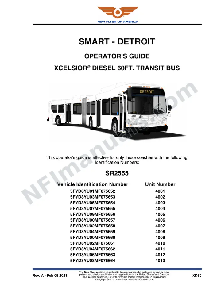 New Flyer XD60 Manual Package - SMART - Detroit included manual preview
