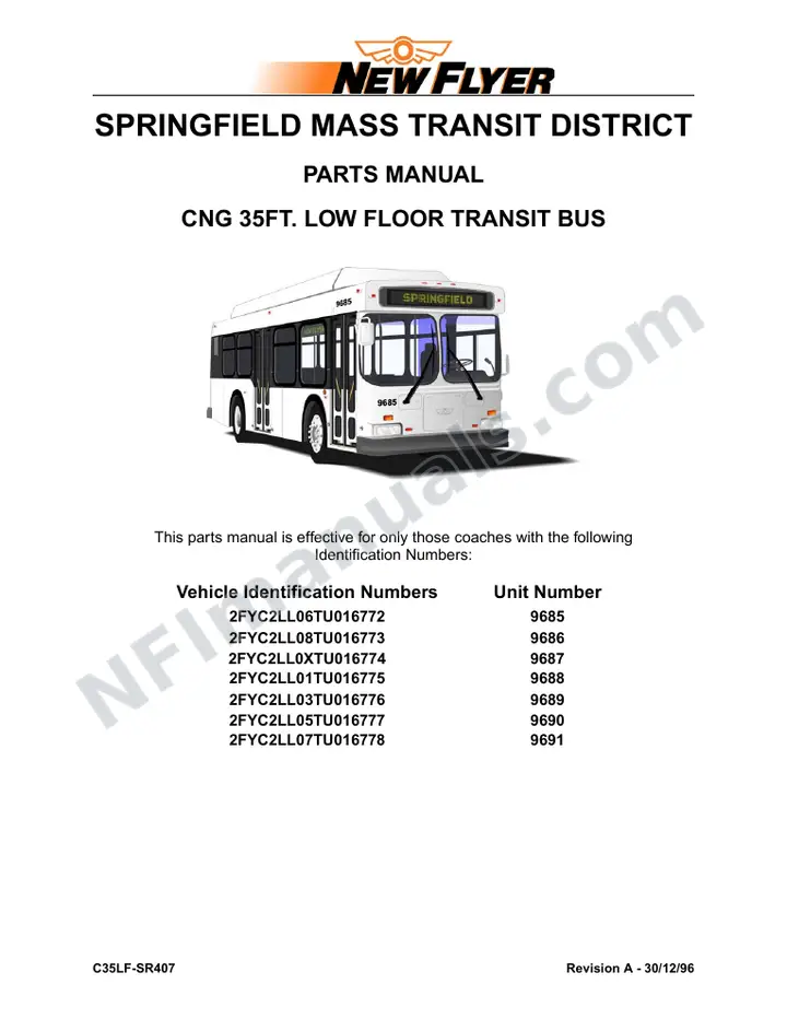 SR407 Parts Manual, Springfield Mass Transit District first-page preview