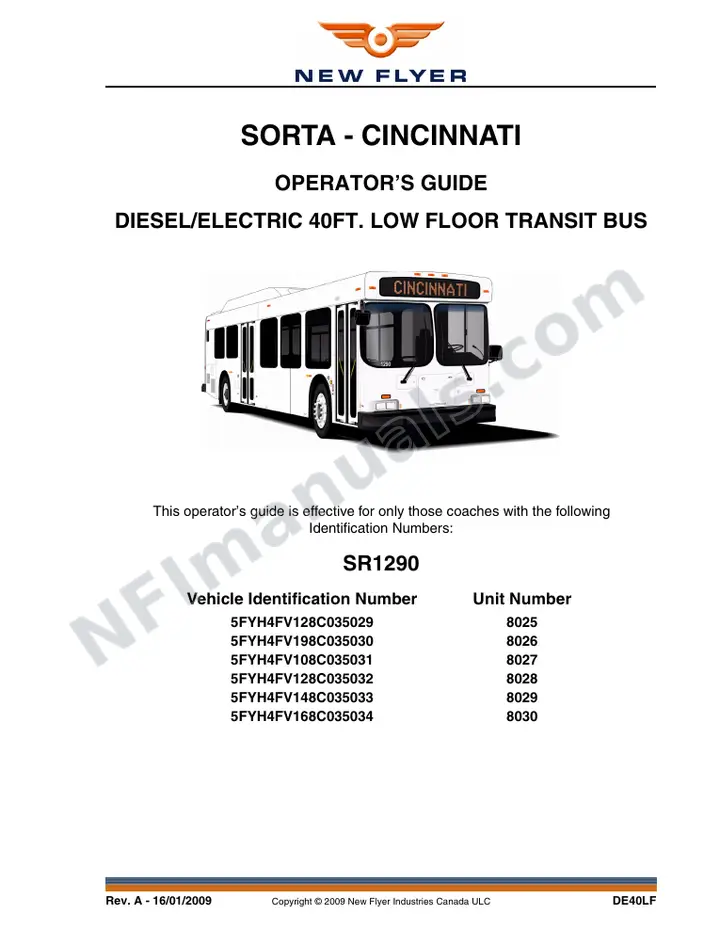 New Flyer DE40LF Manual Package - SORTA - Cincinnati included manual preview