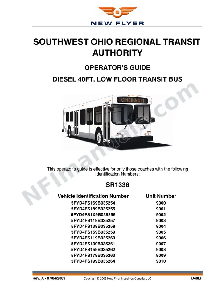 SR1336 Operator's Guide, SORTA, Southwest Ohio Regional Transit Authority first-page preview