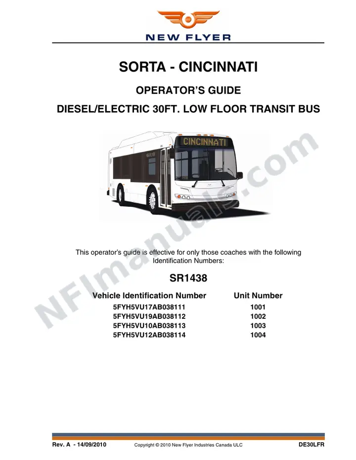 New Flyer DE30LFR Manual Package - SORTA - Cincinnati included manual preview