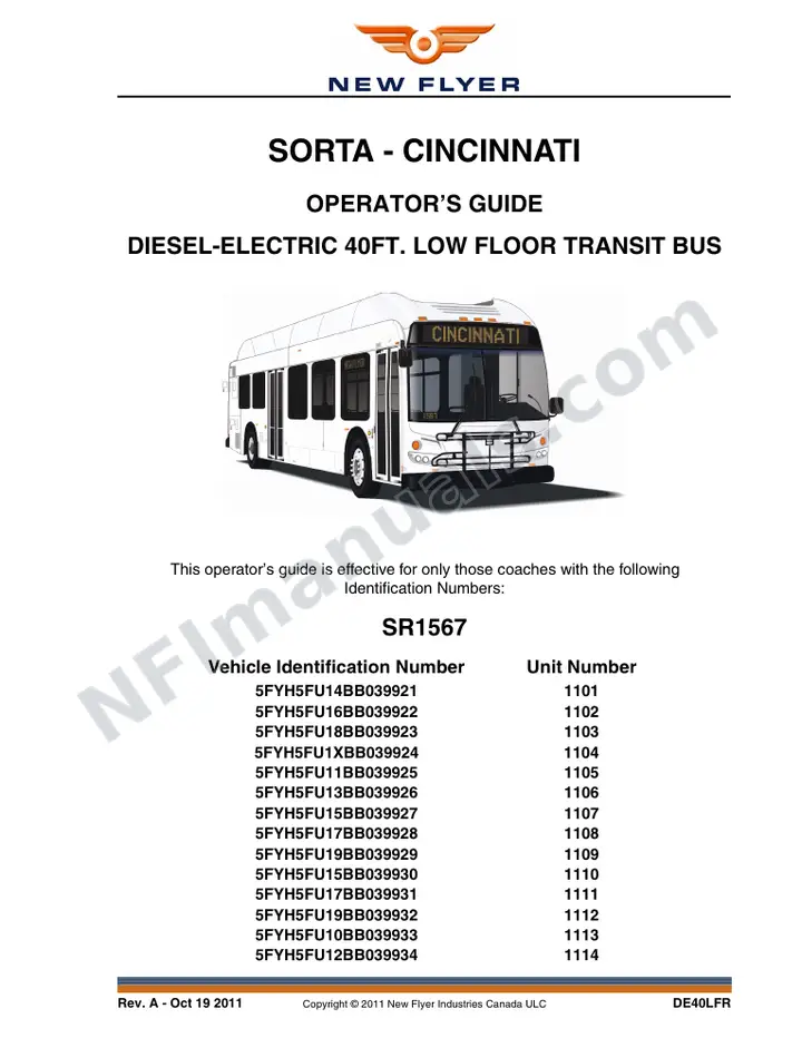 New Flyer DE40LFR Manual Package - SORTA - Cincinnati included manual preview