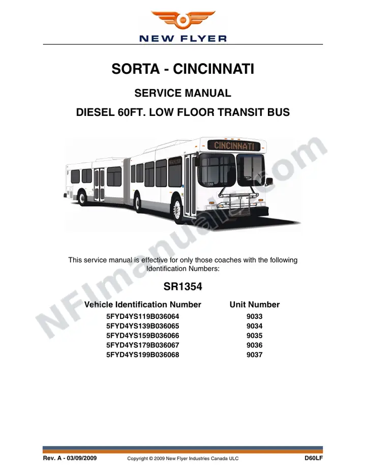 New Flyer D60LF Manual Package - SORTA - Cincinnati included manual preview