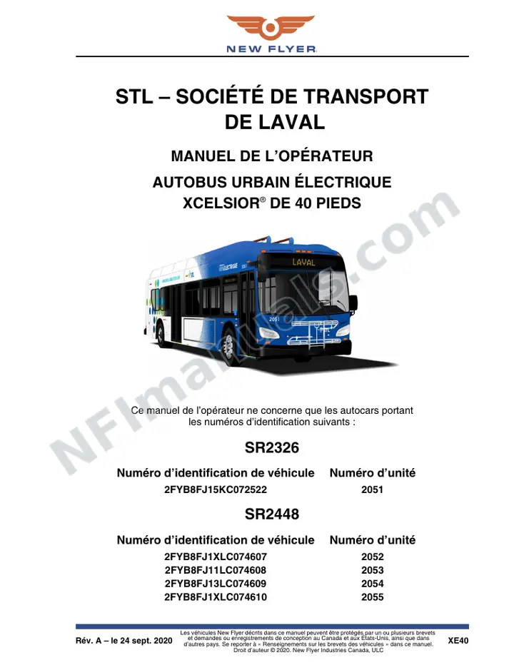 New Flyer XE40 Manual Package - STL - Societe de transport de Laval included manual preview