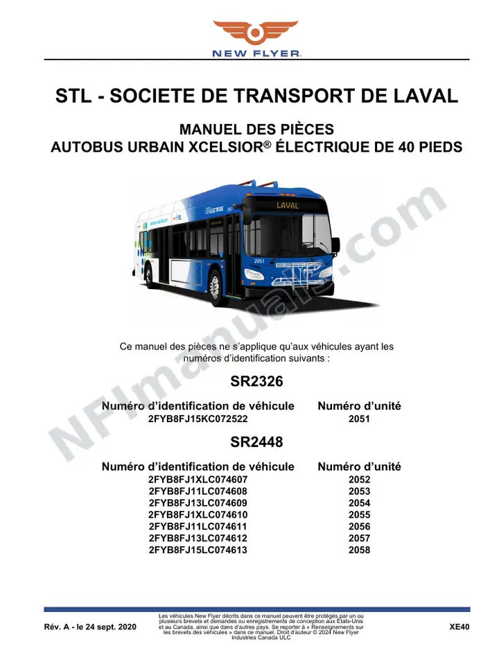 SR2326_2448 Manuel des pièces, STL - Societe de transport de Laval first-page preview
