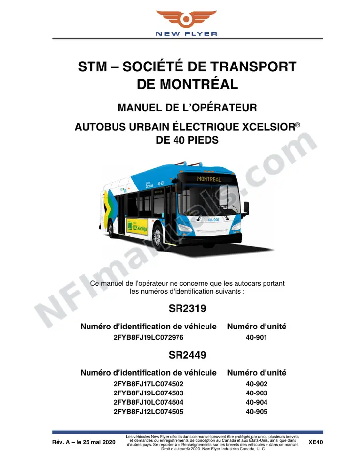 New Flyer XE40 Manual Package - STM - Societe de transport de Montreal included manual preview