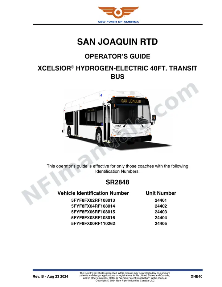 New Flyer XHE40 Manual Package - San Joaquin RTD included manual preview